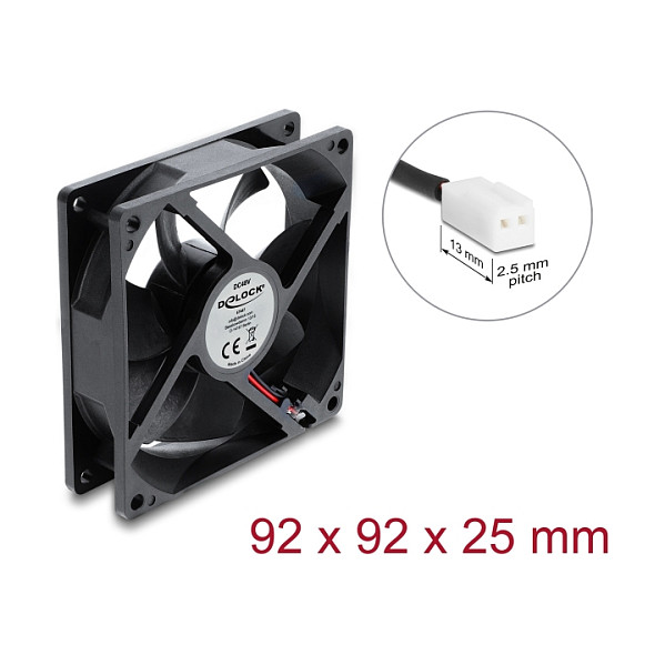 Delock Axiallüfter 48 V DC, 92 x 92 x 25 mm mit 2 Pin Lüfteranschluss schwarz
