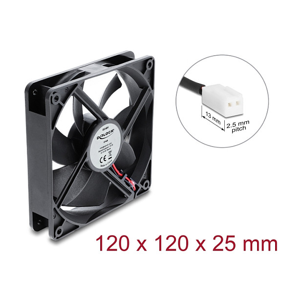 Delock Axiallüfter 48 V DC, 120 x 120 x 25 mm mit 2 Pin Lüfteranschluss schwarz