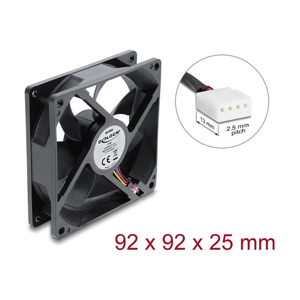 Delock Axiallüfter 48 V DC, 92 x 92 x 25 mm mit 4 Pin PWM Lüfteranschluss schwarz