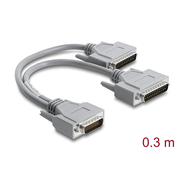 Delock Adapter Y-Kabel Seriell RS-232 LFH D-Sub HD 60 Pin Stecker zu 2 x D-Sub 25 Stecker 0,3 m grau