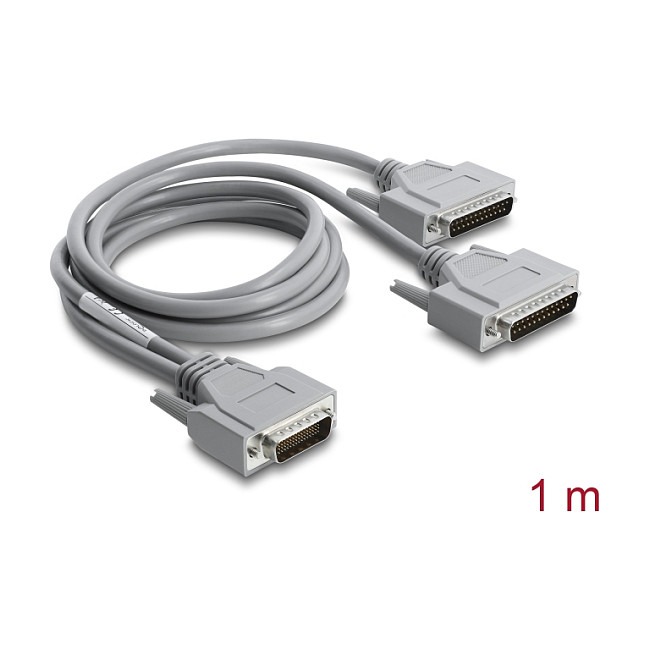 Delock Adapter Y-Kabel Seriell RS-232 LFH D-Sub HD 60 Pin Stecker zu 2 x D-Sub 25 Stecker 1 m grau