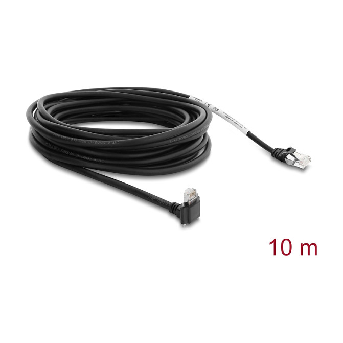 Delock GigE Kamera Kabel RJ45 Stecker 90° gewinkelt mit Schrauben, Steckerlänge 28 mm zu RJ45 Stecker Cat.6 S/FTP 10 m schwarz