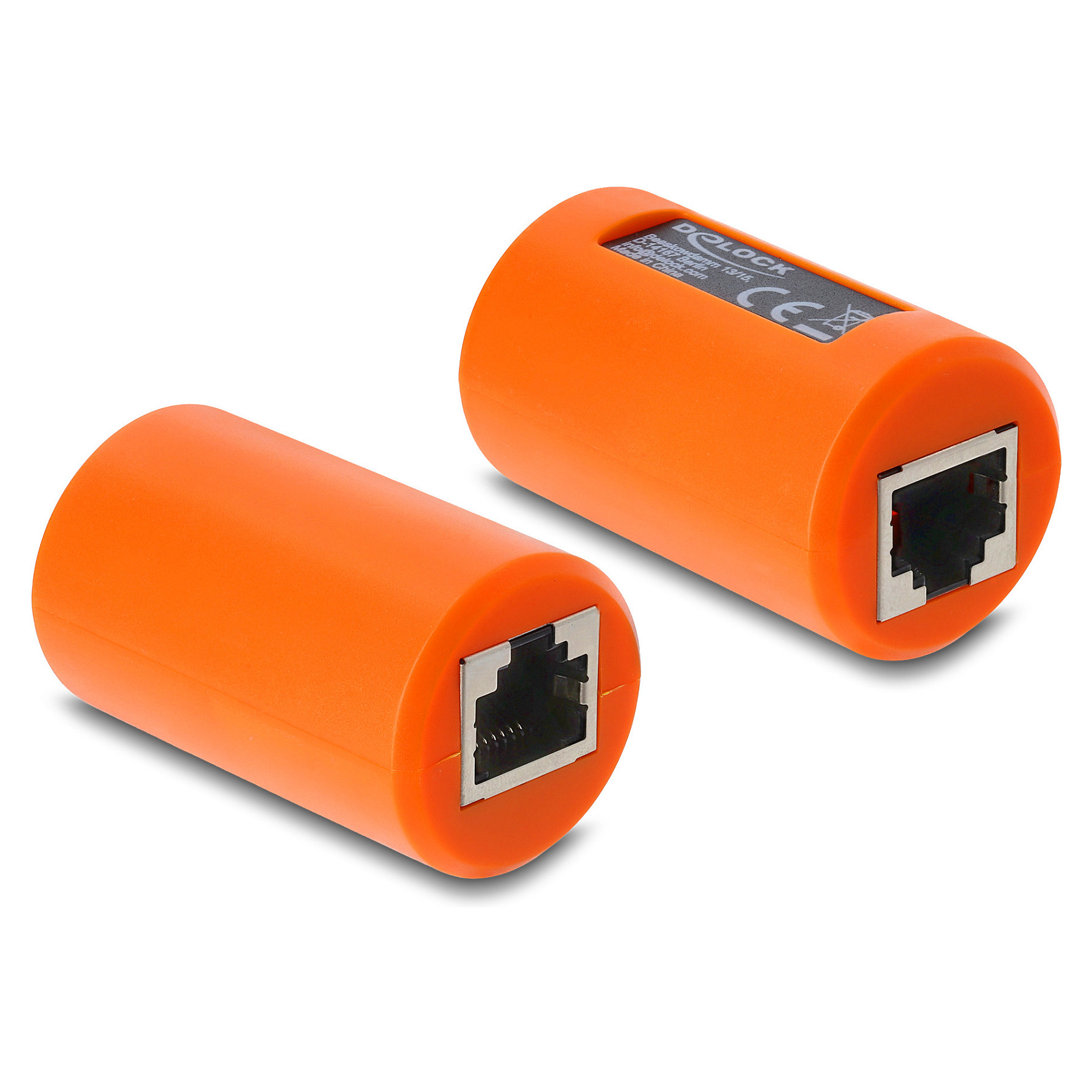 Adapter Kupplung RJ45 Buchse zu Buchse Cat.6A geschirmt mit Überspannungsschutz rund orange