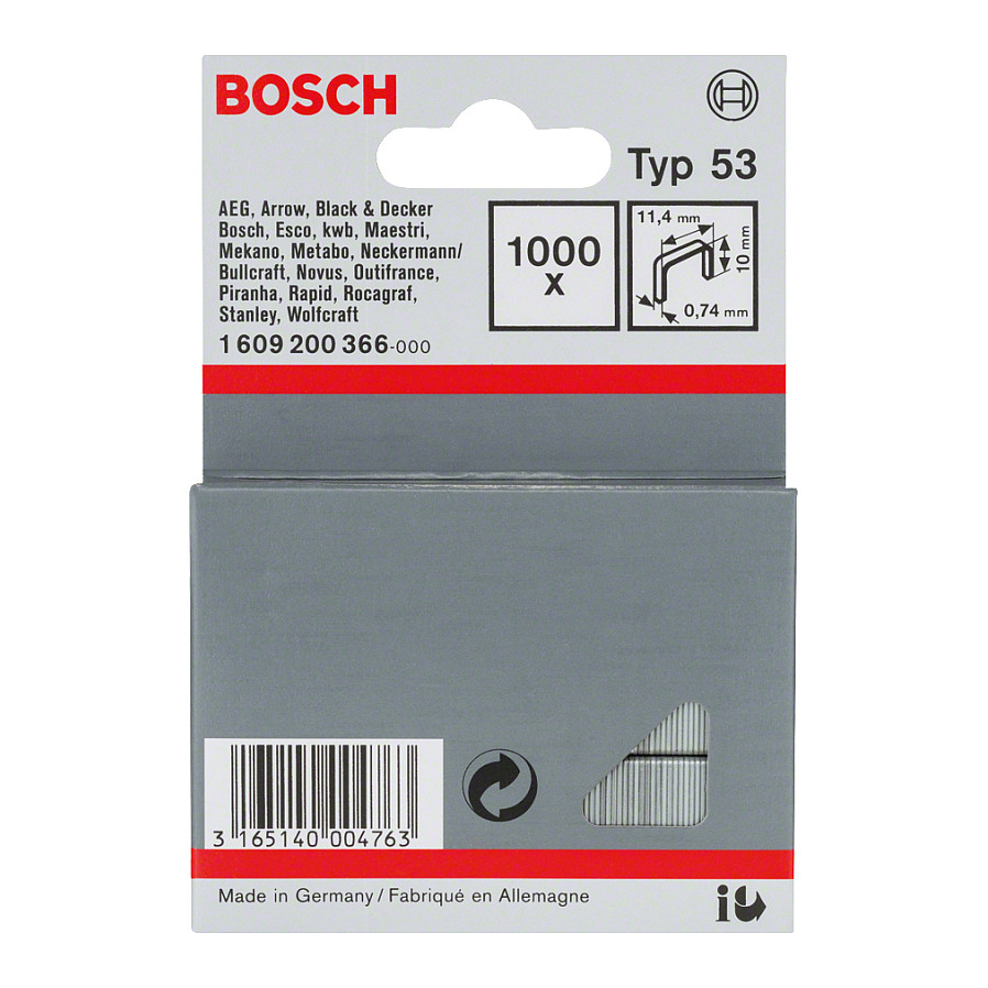 Bosch Accessories 1609200366 Feindrahtklammern Typ 53 1000 St. Abmessungen (L x B) 10 mm x 11.4 mm