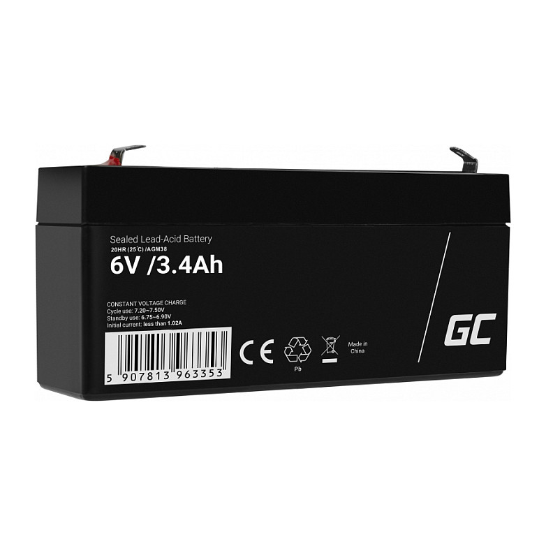 Green Cell AGM VRLA 6V 3.4Ah maintenance-free battery for the alarm system, cash register, toys