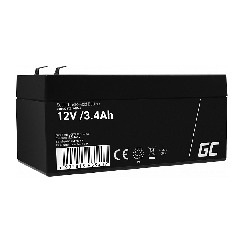 Green Cell AGM VRLA 12V 3.4Ah maintenance-free battery for the alarm system, cash register, toys