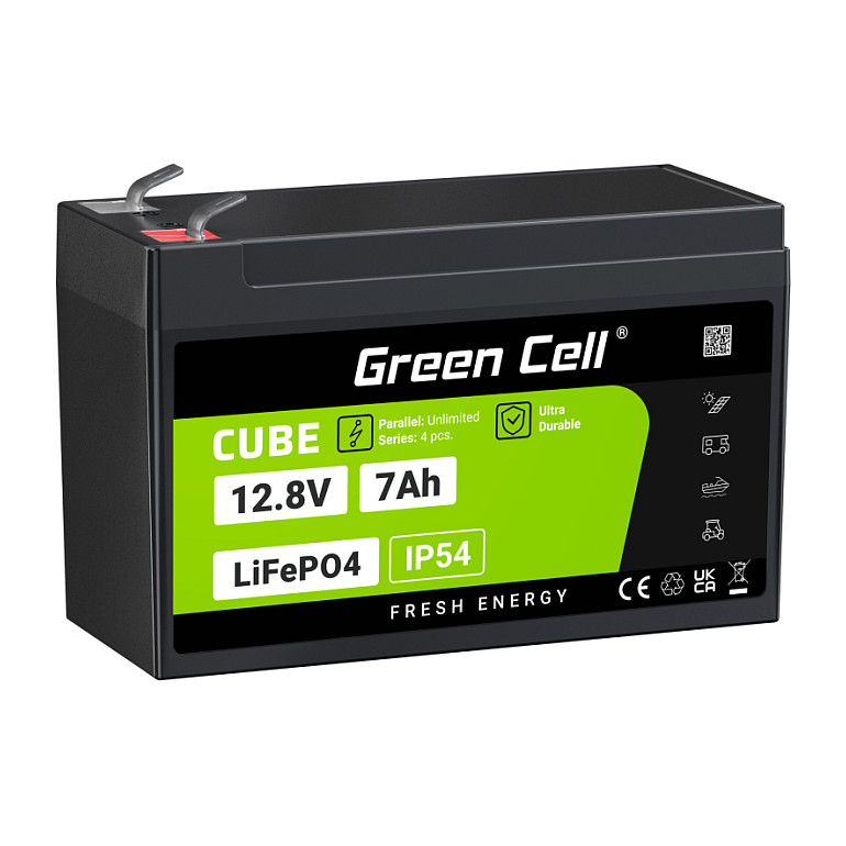 Green Cell CUBE LiFePO4 7Ah 12.8V 89.6Wh Lithium Iron Phosphate Battery for UPS, Monitoring