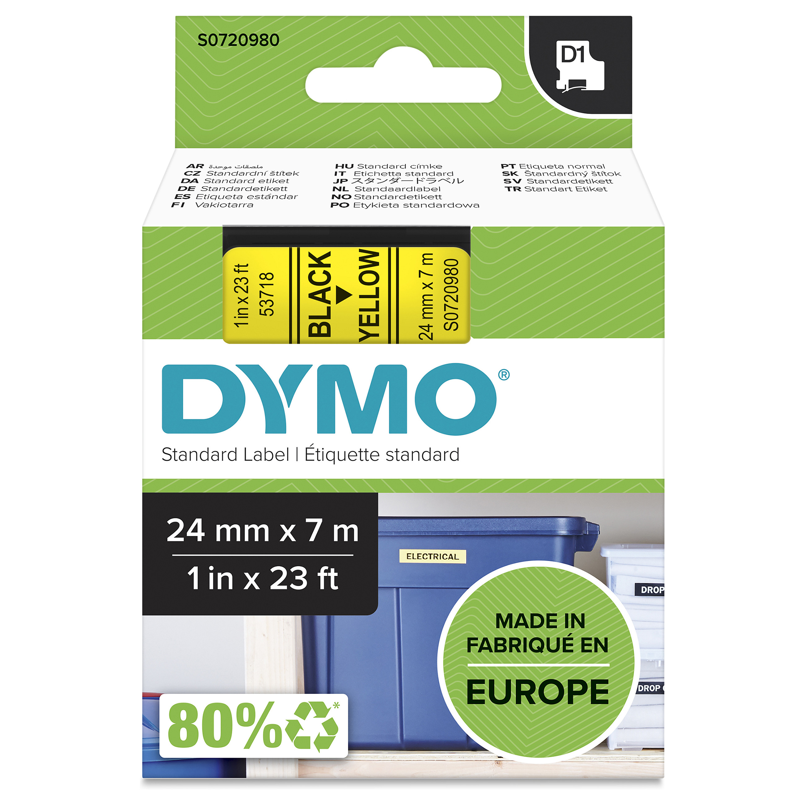 Dymo D1 Schriftband 24 mm x 7 m schwarz auf gelb 53718