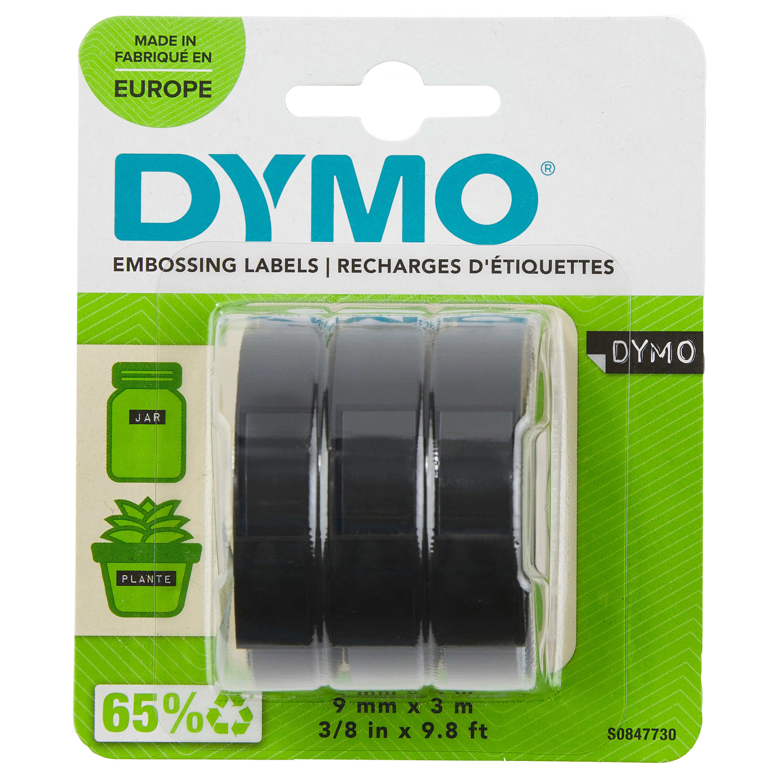 1x3 Dymo 3D Prgeband 9 mm x 3 m Plastik schwarz