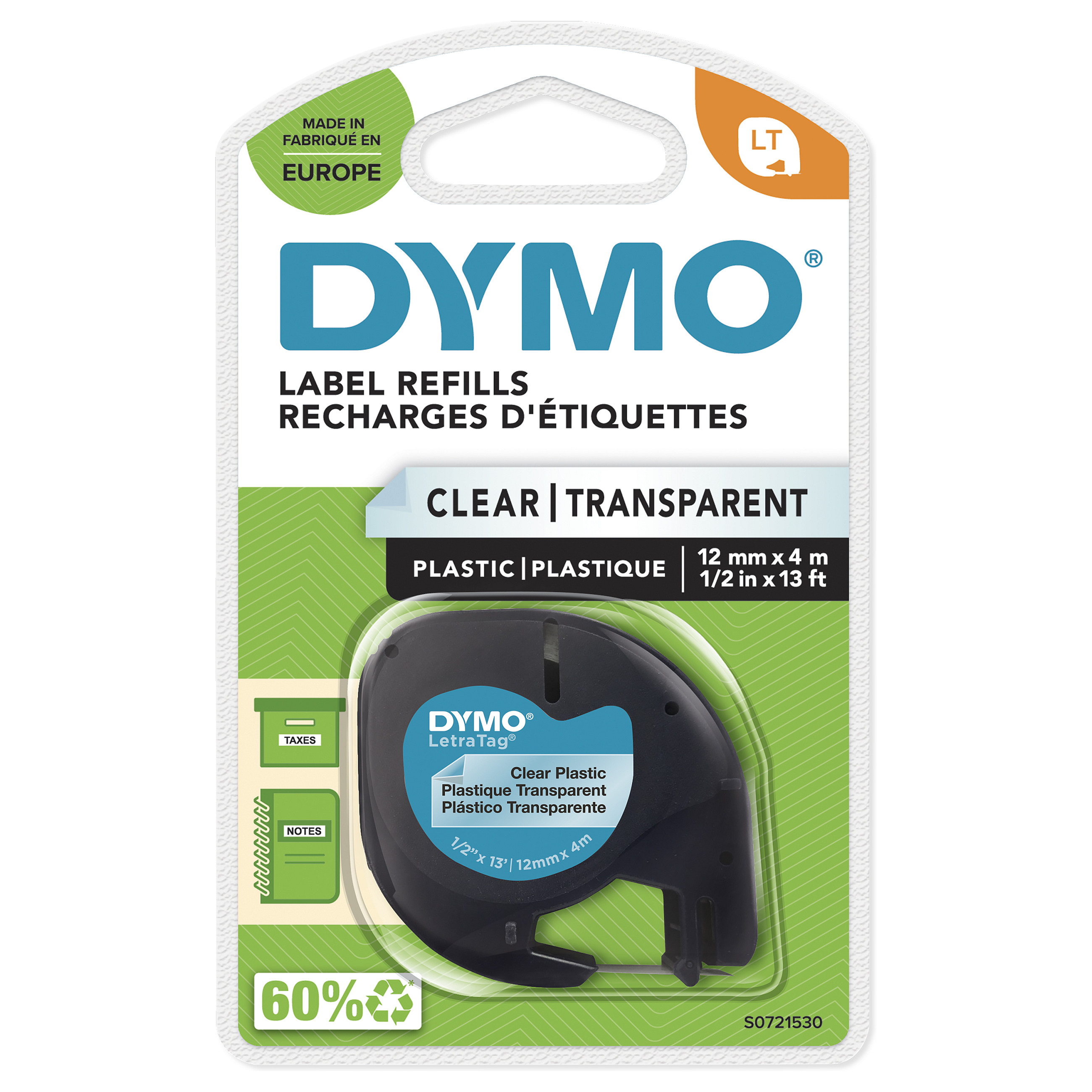 Dymo Letratag Band Plastik transparent 12 mm x 4 m