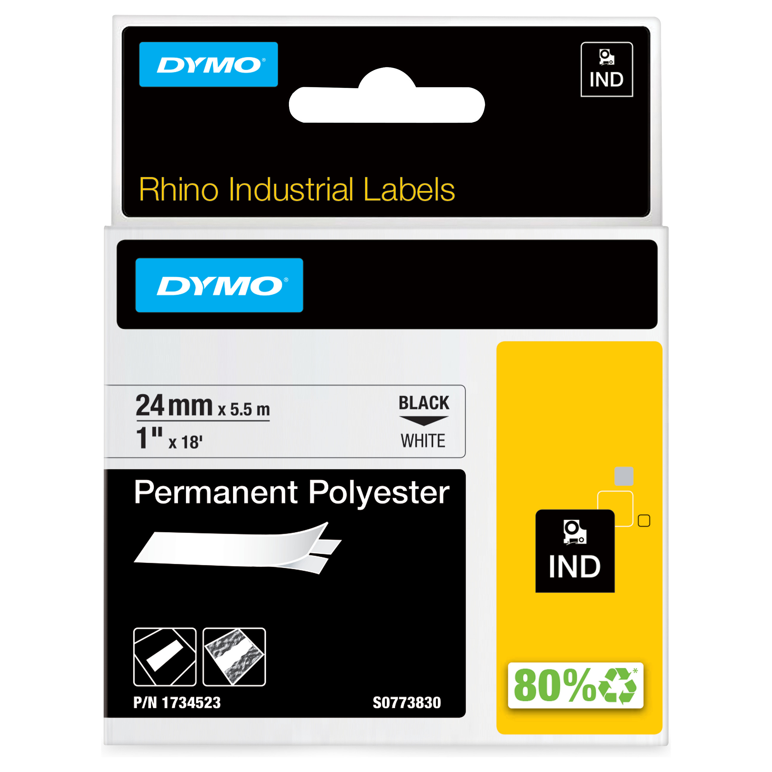 Dymo Rhino 6000+ Perm. Polyester 24 mm x 5,5 m schwarz auf trans. Drucker