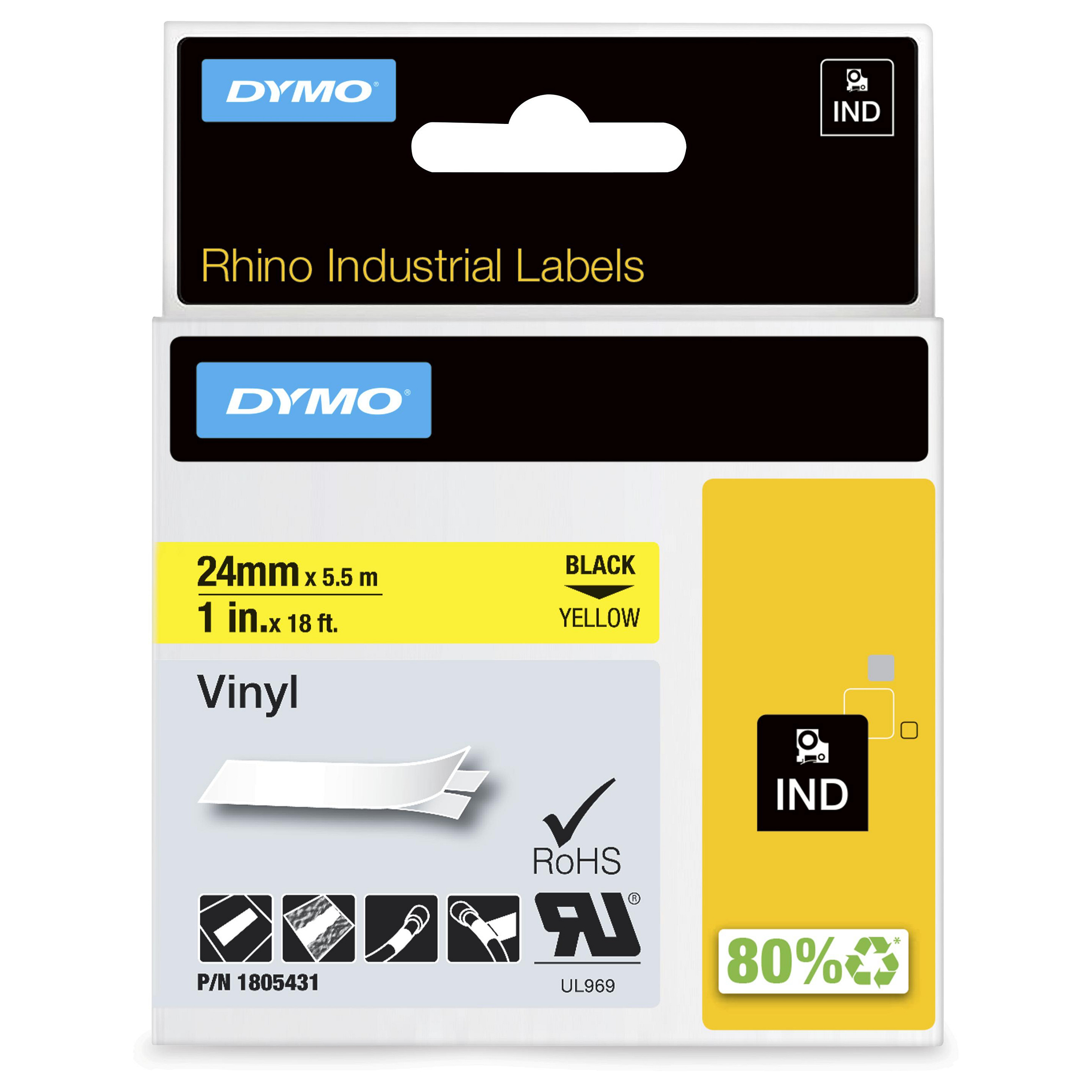 Dymo Rhino 6000+ Vinyl 24 mm x 5,5 m schwarz auf gelb Drucker