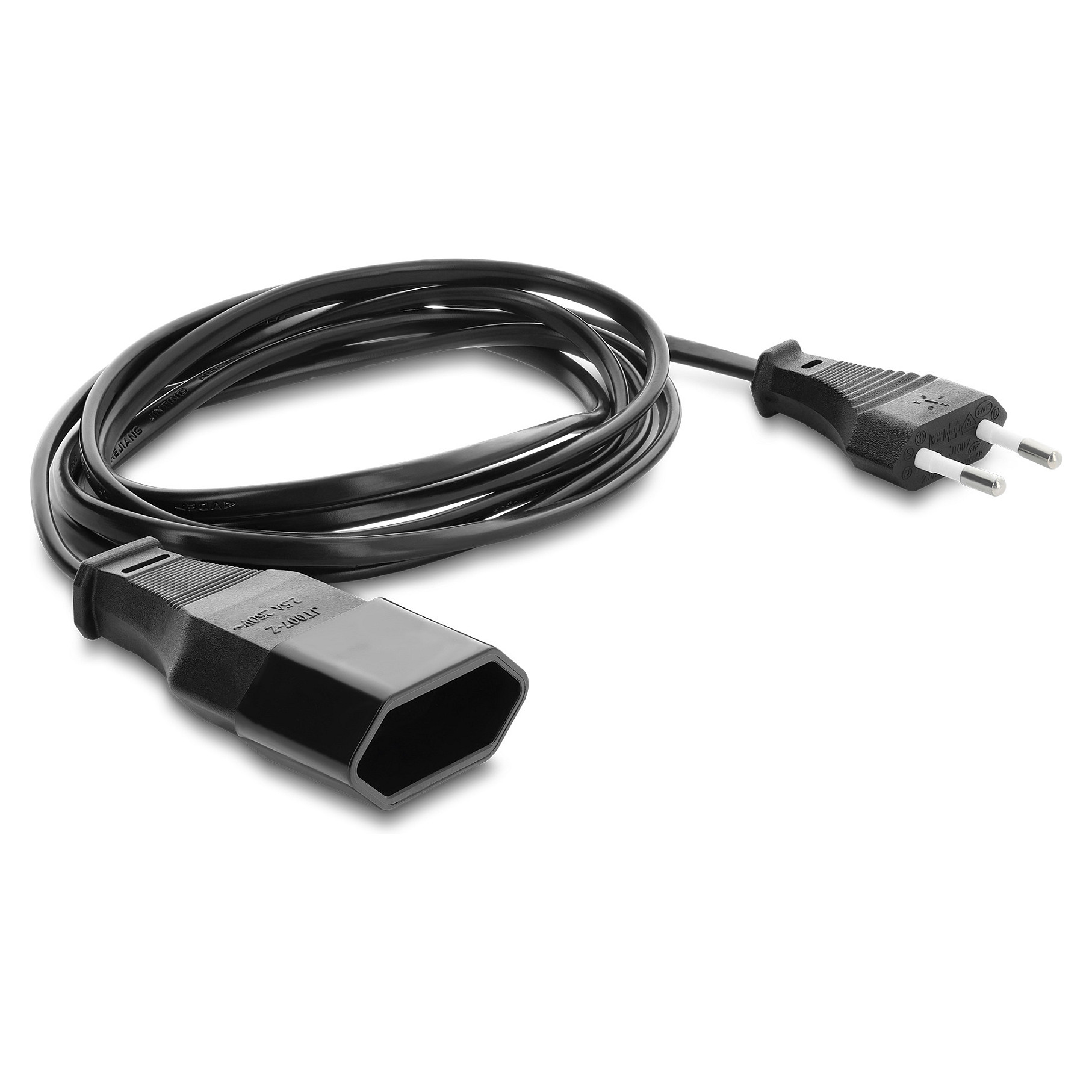Eurostecker Verlängerung CEE7/16 Stecker auf Buchse 2 x 0,75 mm², 2 m, schwarz