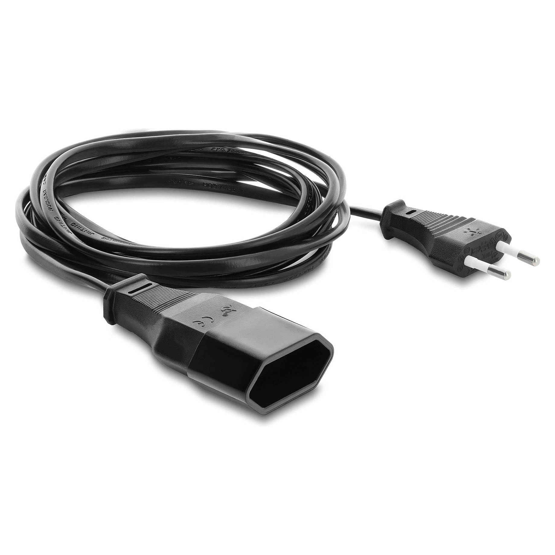 Eurostecker Verlängerung CEE7/16 Stecker auf Buchse 2 x 0,75 mm², 3 m, schwarz