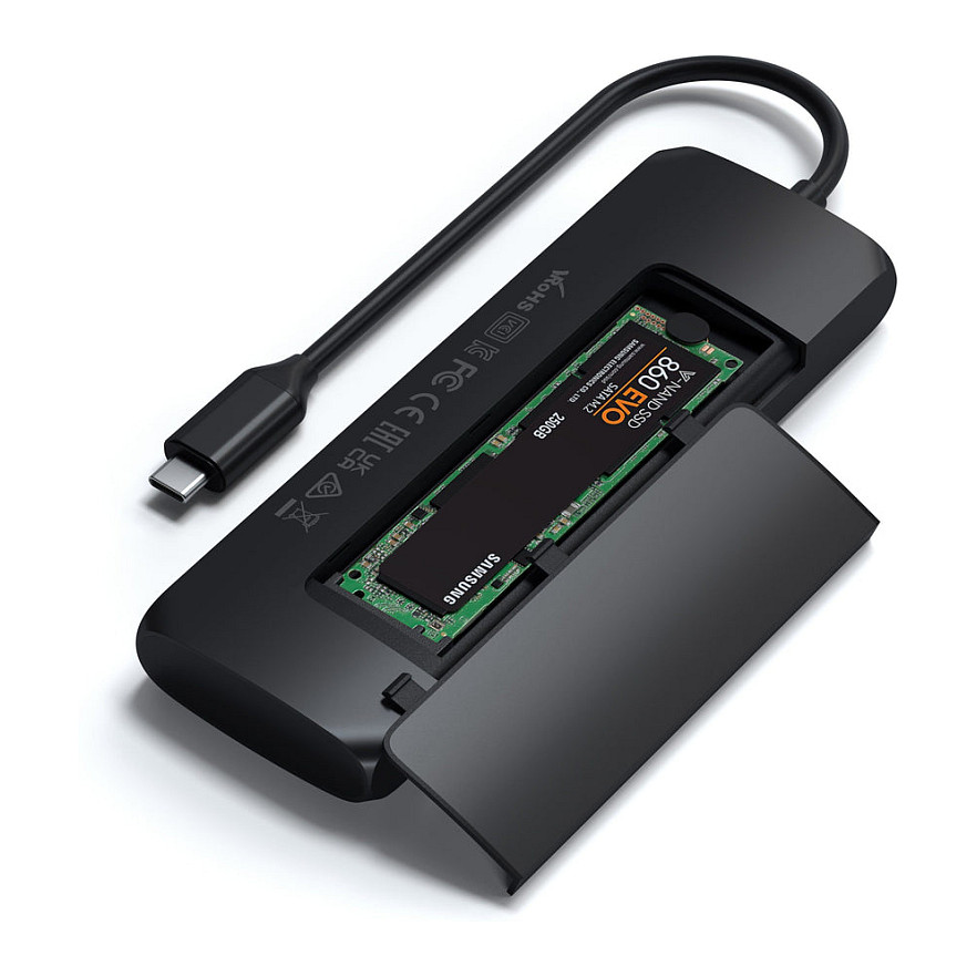 Satechi USB-C Multiport Adapter mit SSD Gehäuse, Schwarz, ST-UCHSEK