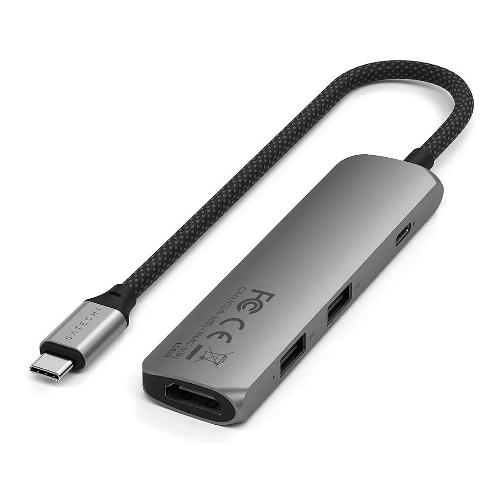 Satechi USB-C Slim Multi-Port Hub (4 in 1 Adapter), Space Grau, ST-P4SM