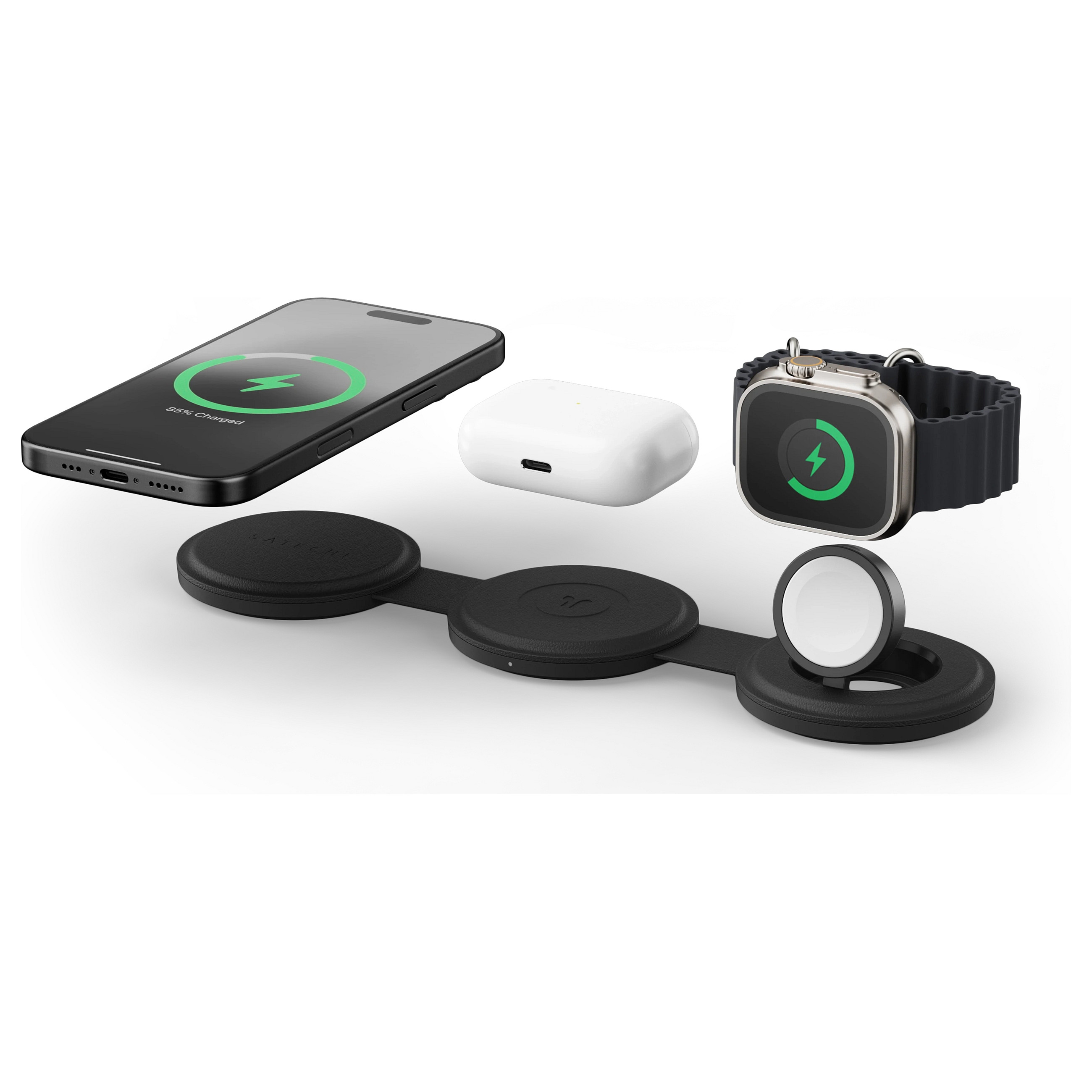 OntheGo Wireless Charger mit QI2, Schwarz, 3 in 1, 15W, ST-QTG31K Smartphone Zubehör
