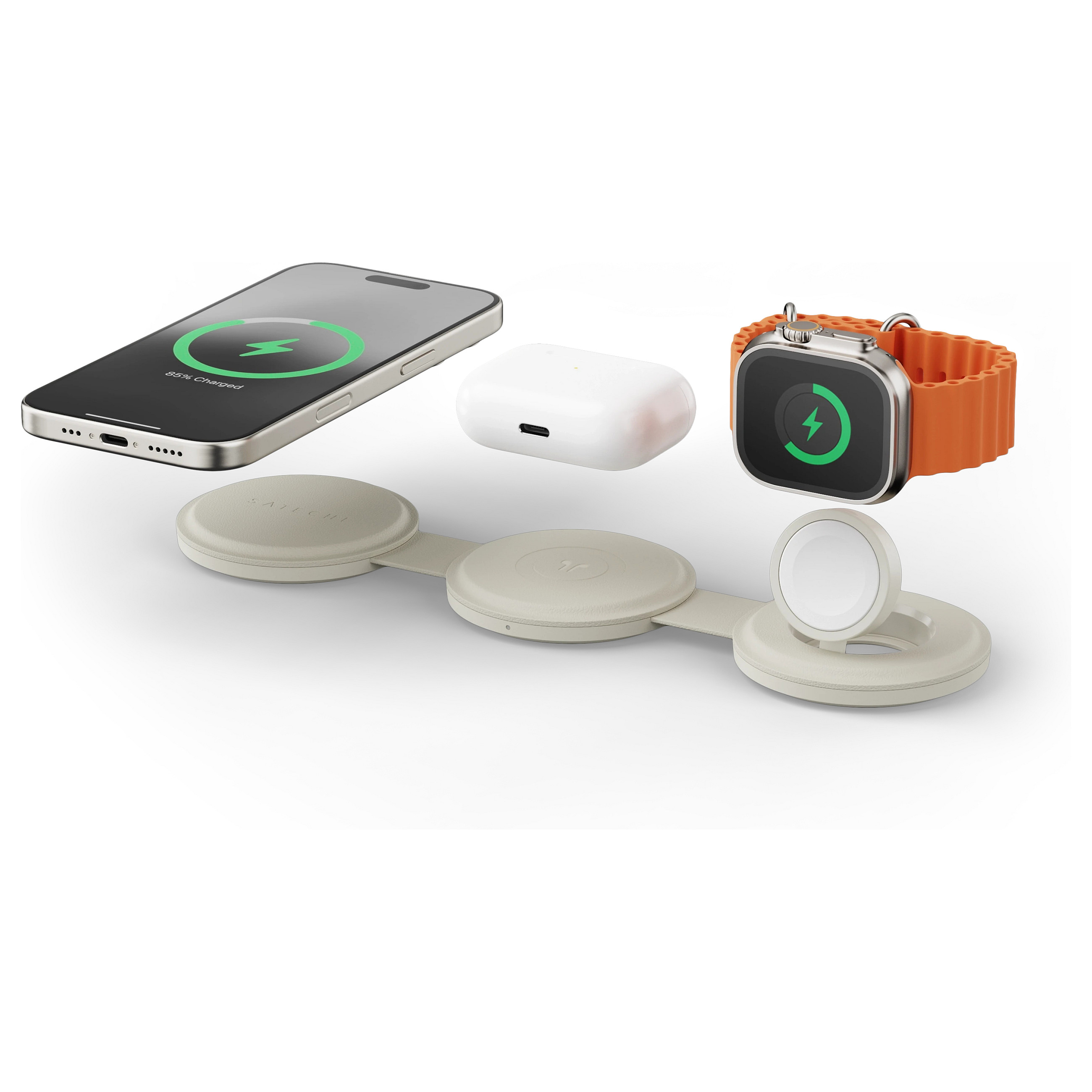 OntheGo Wireless Charger mit QI2, Sand, 3 in 1, 15W, ST-QTG31W Smartphone Zubehör