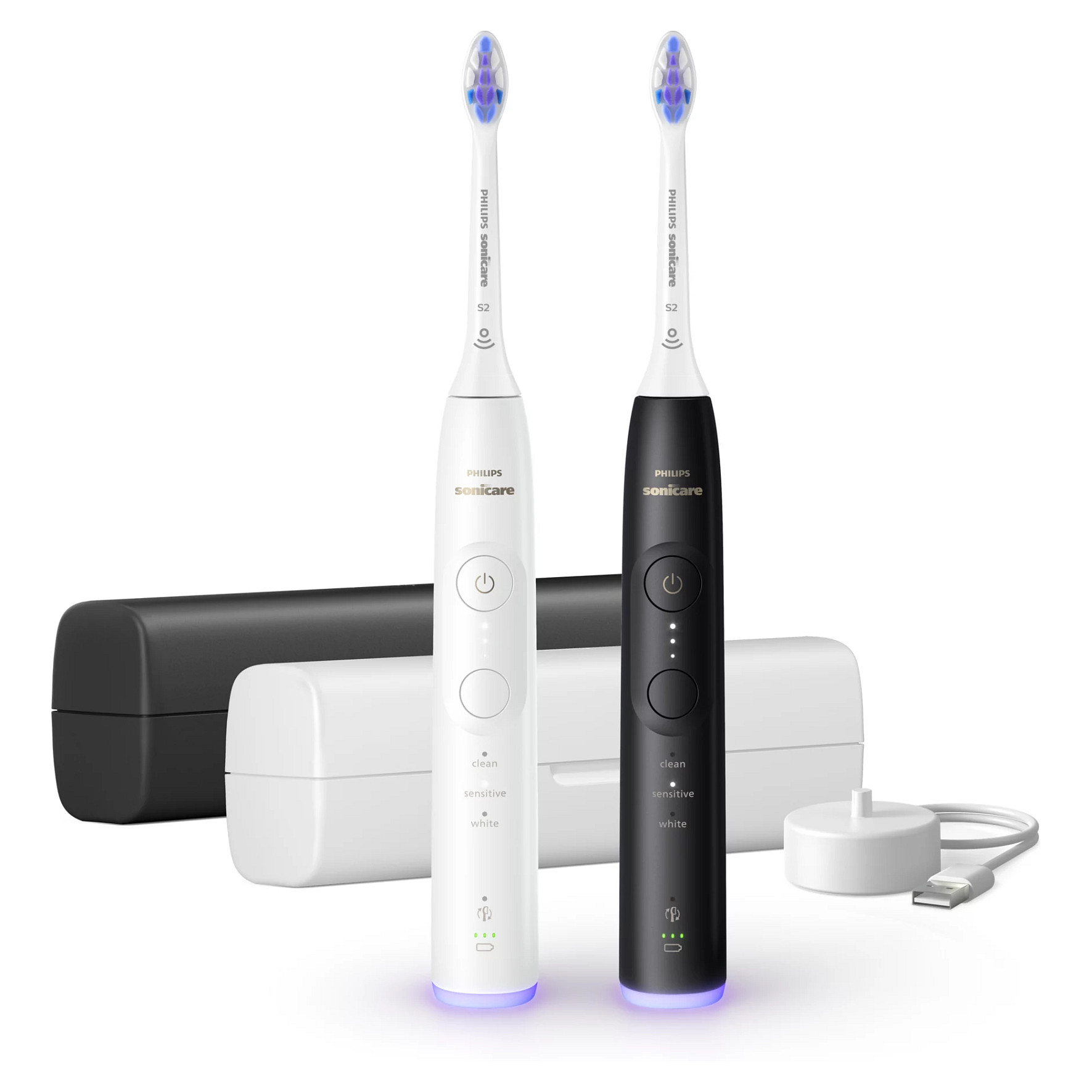 Zahnbürste HX7419/01 / Sonicare 6500 mit Etui Doppelpack Schwarz/Weiß Körperpflege