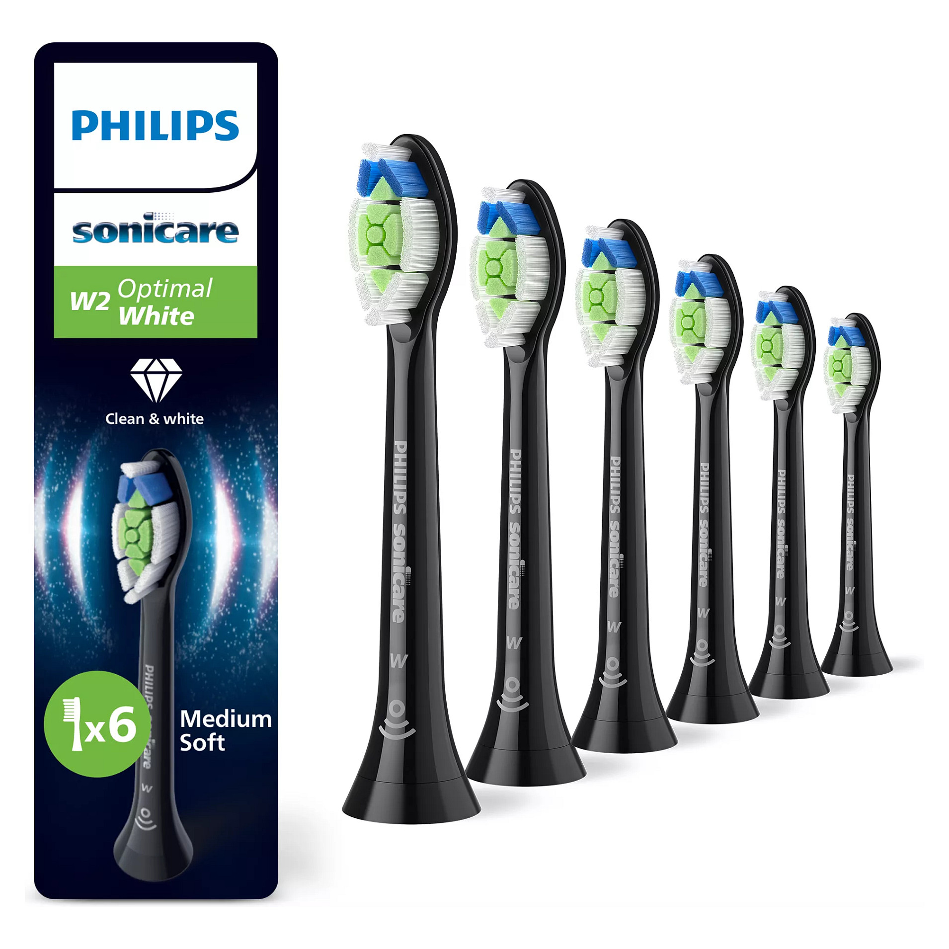 Aufsteckzahnbrste HX6066/88 / Sonicare W2 Optimal White 6-Pack Schwarz Körperpflege