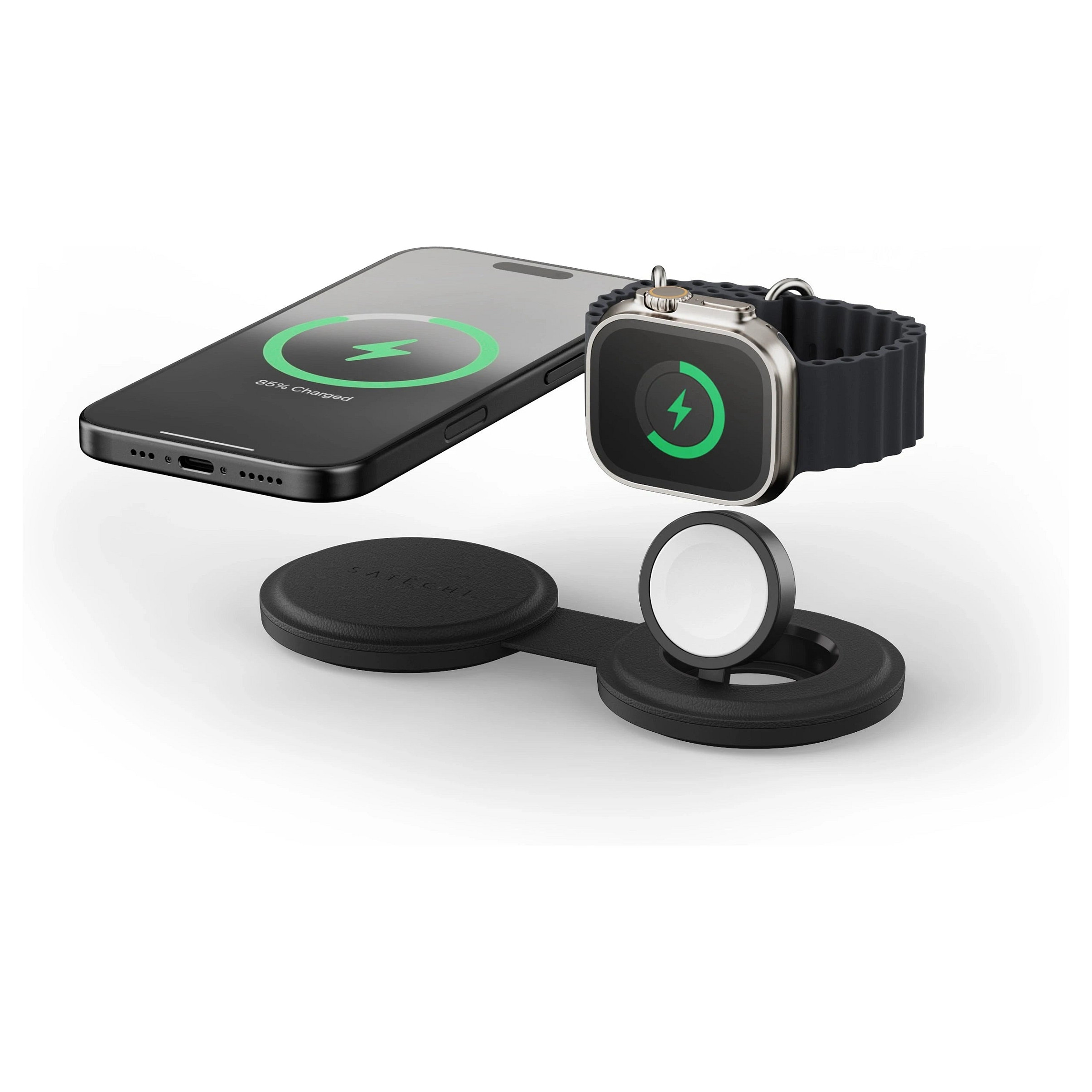 Satechi OntheGo Wireless Charger mit QI2, Schwarz, 2 in 1, 15W, ST-QTG21K