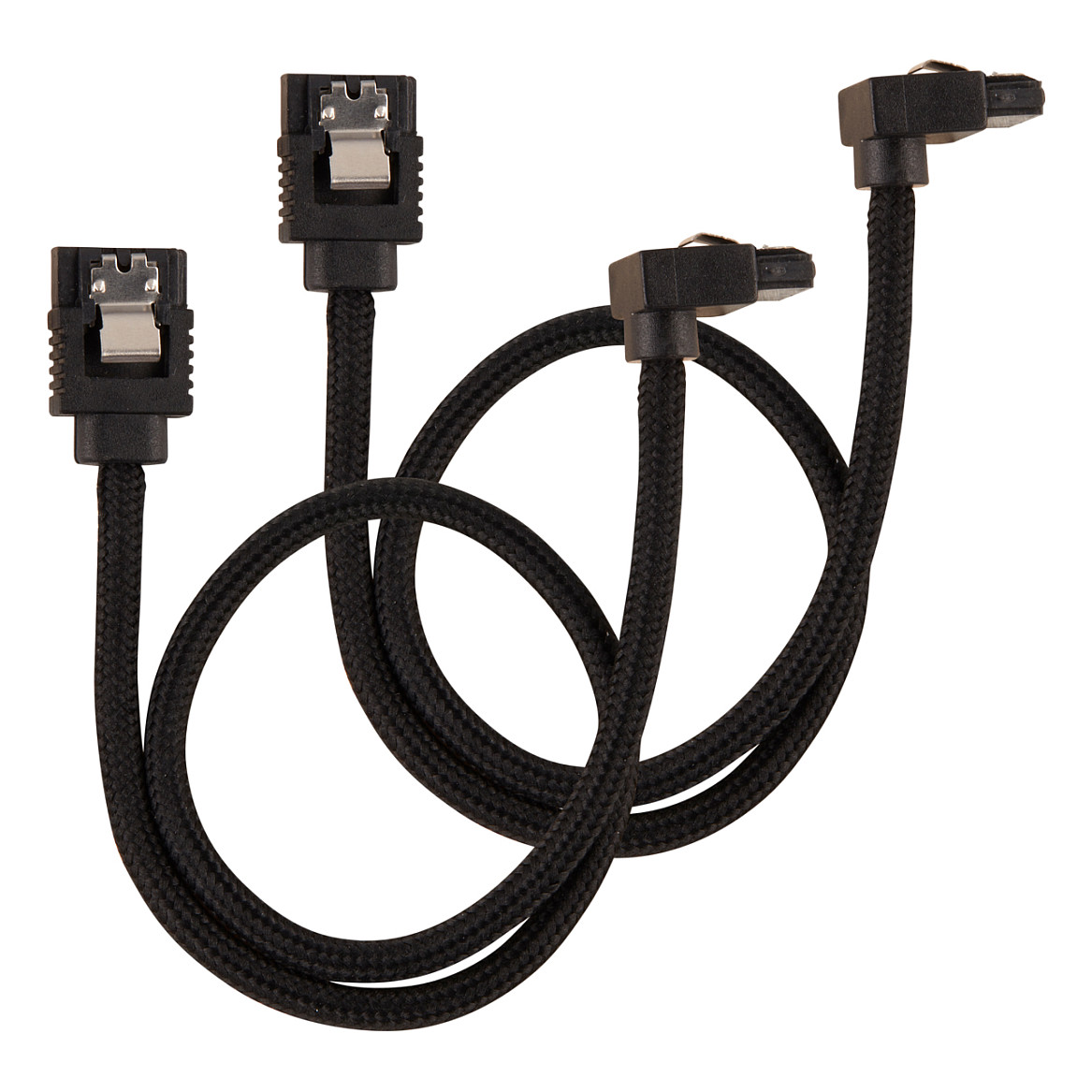 Corsair Premium Sleeved SATA-Kabel gewinkelt, schwarz 30cm - 2er Pack