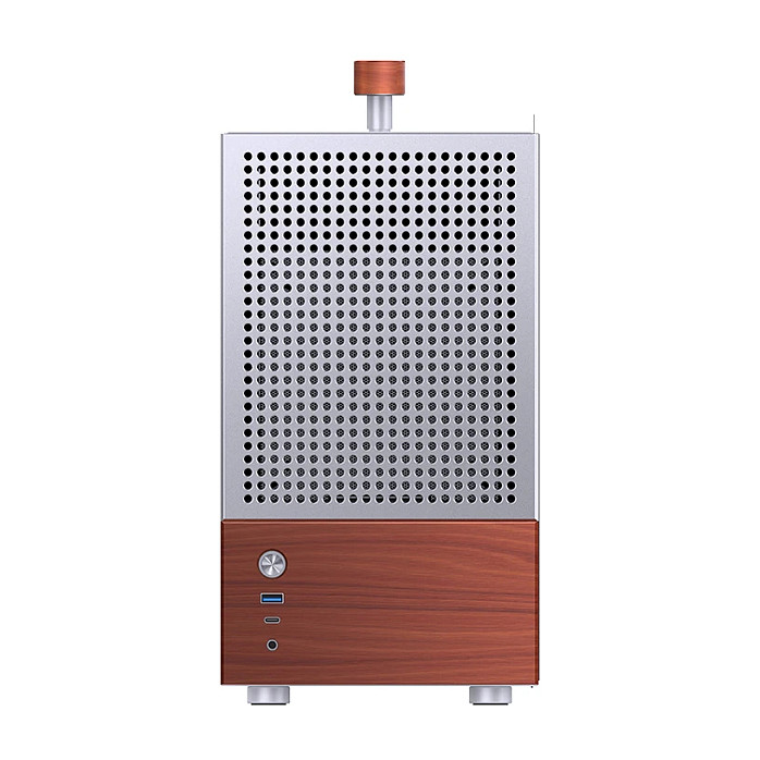 Jonsbo T6 PC Gehäuse, Mini-Tower, Mini-ITX, Tempered Glass, Holz - silber