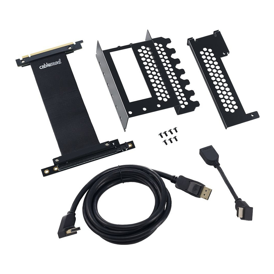 CableMod vertikale Grafikkartenhalterung mit PCIe x16 Riser Kabel, 1x DisplayPort, 1x HDMI - schwarz Gehäusezubehör