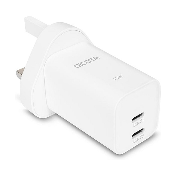 N Dicota 2-port GaN Wall Charger (45W) UK white