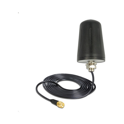 WLAN 802.11 b/g/n Antenne SMA Stecker 2 dBi omnidirektional mit Anschlusskabel (RG-174, 3 m) Dachmontage outdoor schwarz