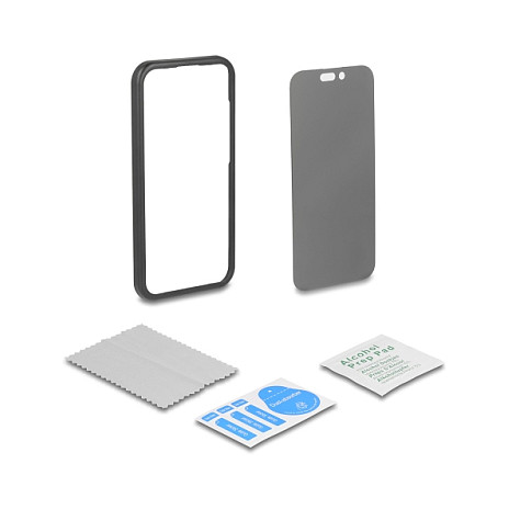 Delock Schutzfolie für iPhone 16 Pro mit Sichtschutz aus gehärtetem Glas Anti Spy 2 Wege Blickschutz mit Installationshilfe Smartphone Zubehör