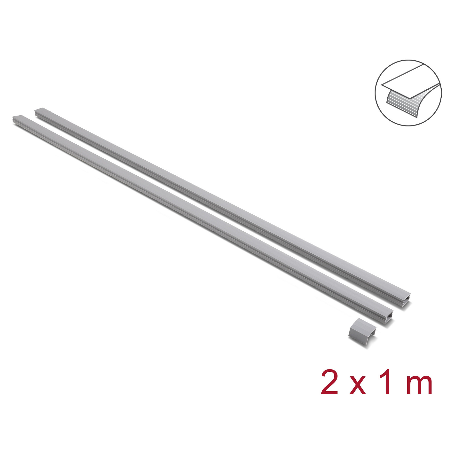 Kabelkanal selbstklebend mit Schiebedeckel 24 x 14 mm inkl. Verbindungsstück - Länge 1 m 2er Pack grau