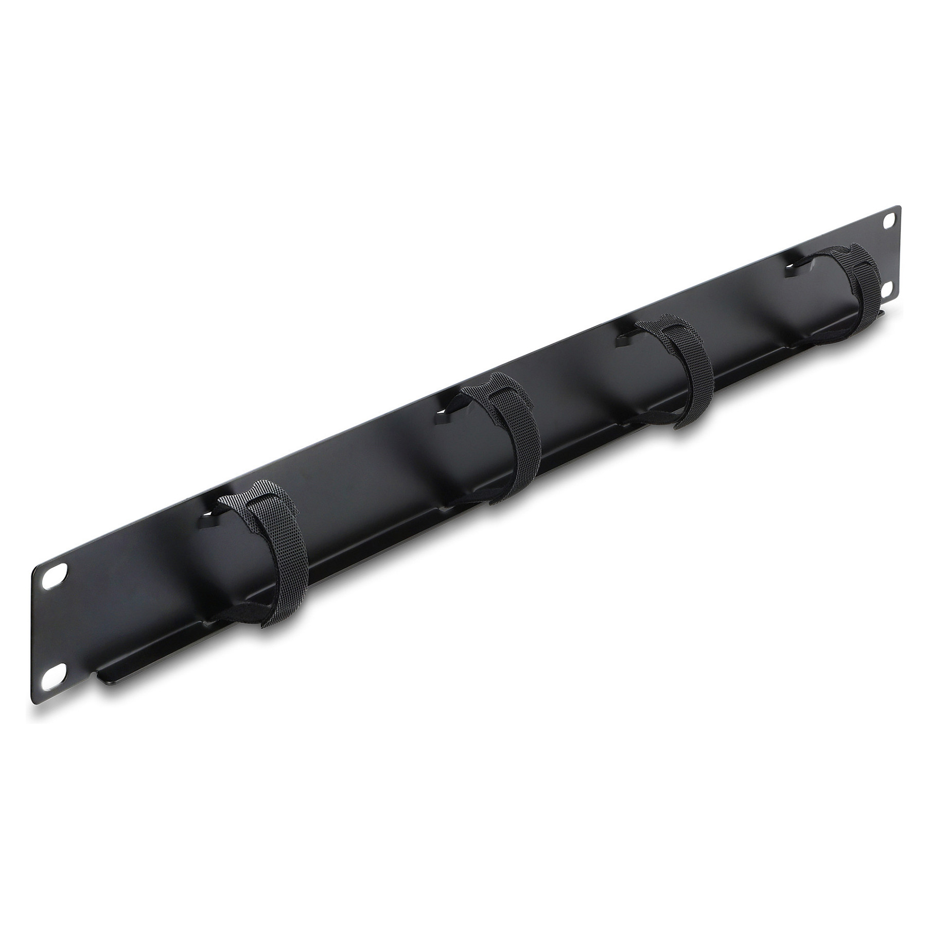 19"" 1 HE Kabelmanagement Panel mit 4 x Klett-Kabelbinder schwarz