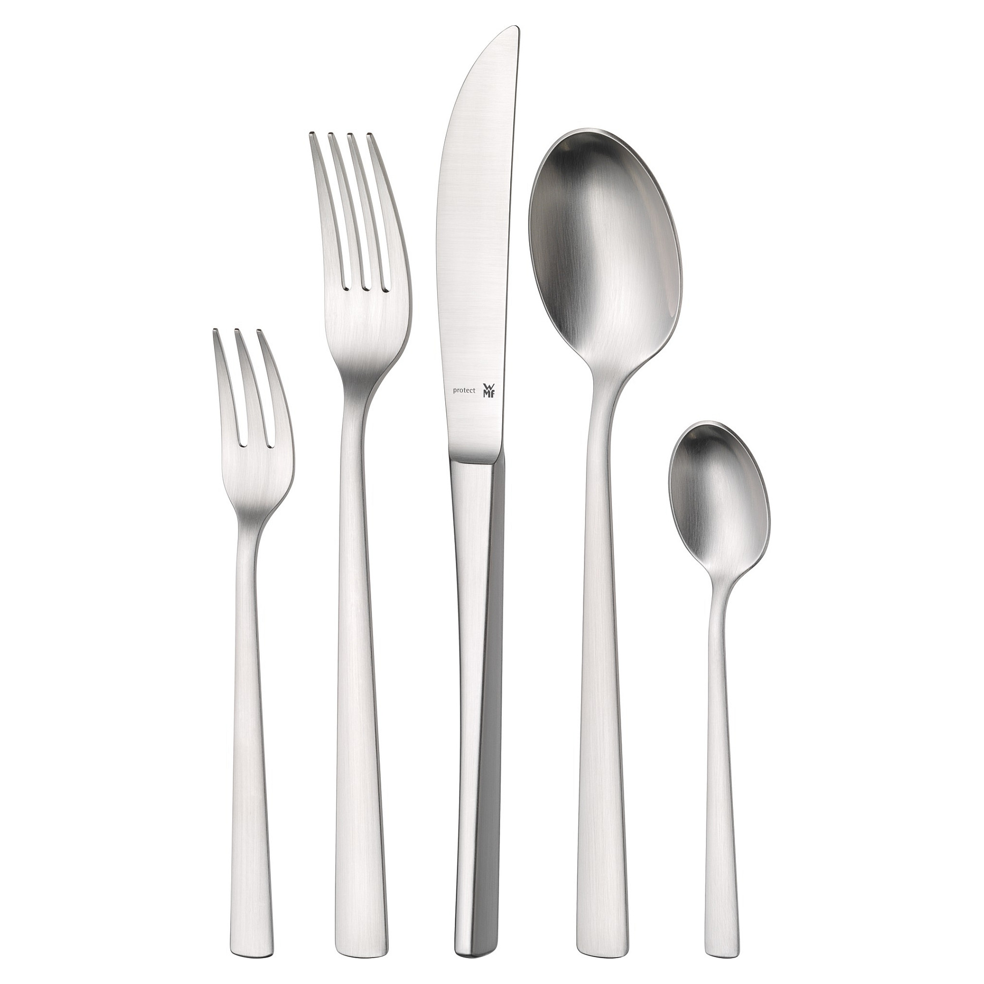 WMF Corvo Besteck Set 12 Personen, 66 teilig, 60 Teile mit Servierbesteck, Hohlheftmesser, Cromargan protect mattiert, kratzbeständig, spülmaschinenfest