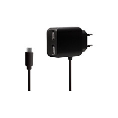 USB-A charger, 10.5 W, 3-port, 2x USB-A, 1x Micro-USB cable, black Smartphone Zubehör