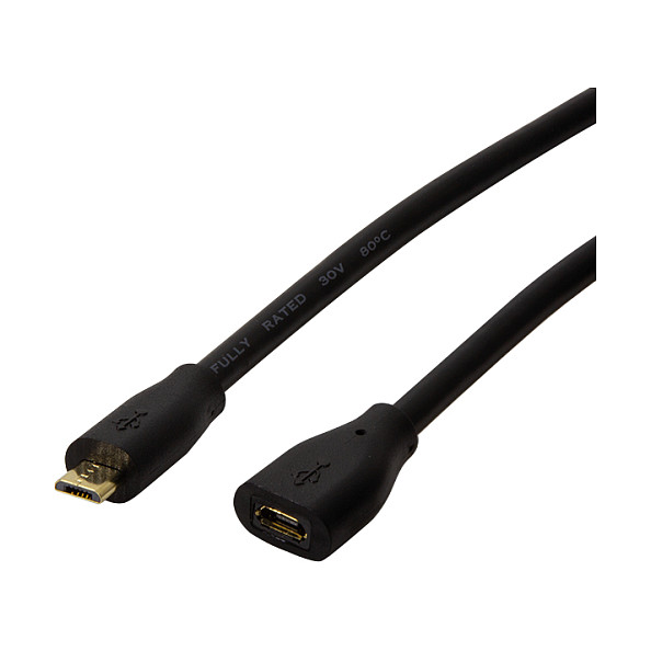USB 2.0 cable, Micro-USB/M to Micro-USB/F, black, 3 m