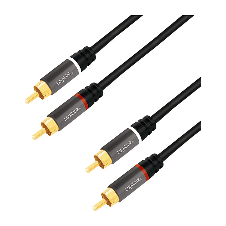 Audio cable, 2x RCA/M to 2x RCA/M, metal, black, 1 m