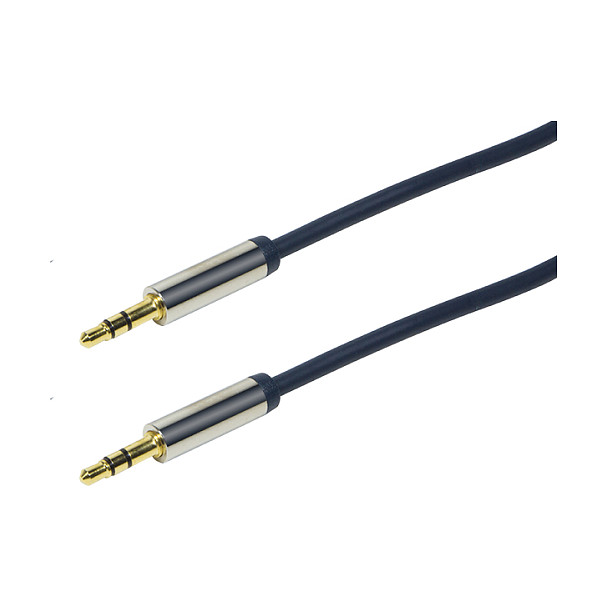 Audio cable, 3.5 mm 3-pin/M to 3.5 mm 3-pin/M, metal, blue, 0.3 m