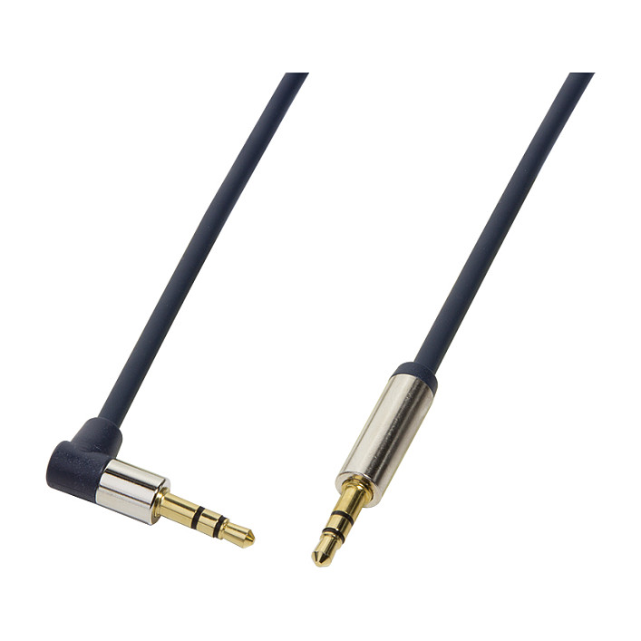 Audio cable, 3.5 mm 3-pin/M (90°) to 3.5 mm 3-pin/M, metal, blue, 1.5 m