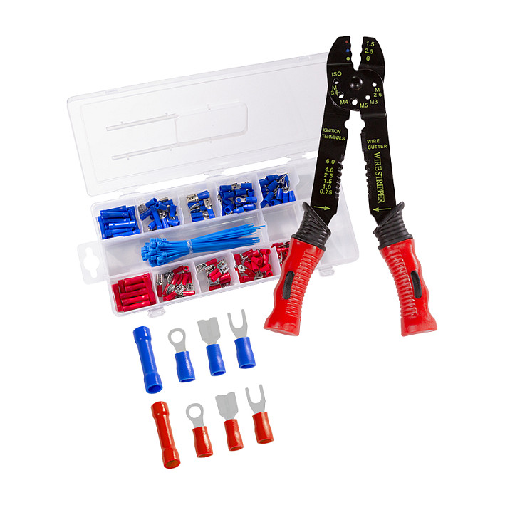 Universal crimping pliers for insulated terminals, with crimp assortment Werkzeuge