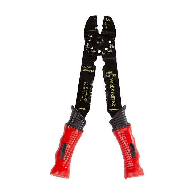 Universal crimping pliers for insulated terminals, with crimp assortment