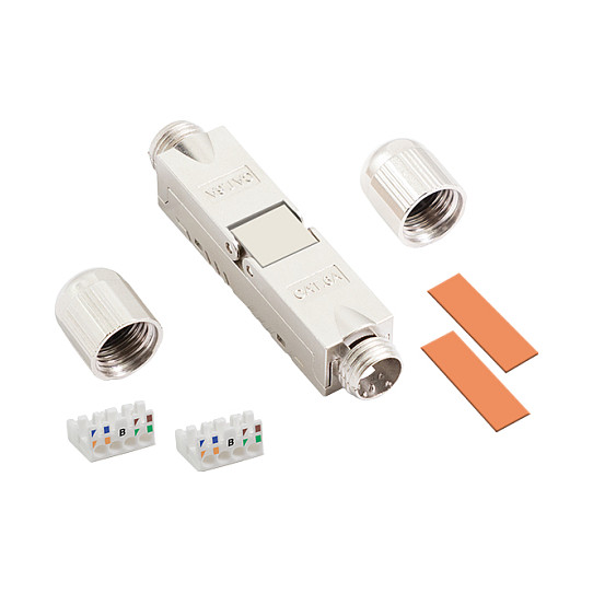 Field assembly Cat.6A cable connector, shielded, screw type strain relief