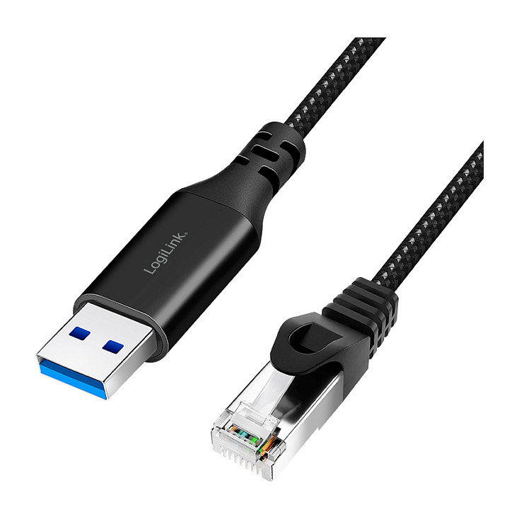 USB 3.0 Ethernet cable, A/M to RJ45/M, 1 Gbps, active, black/grey, 15 m