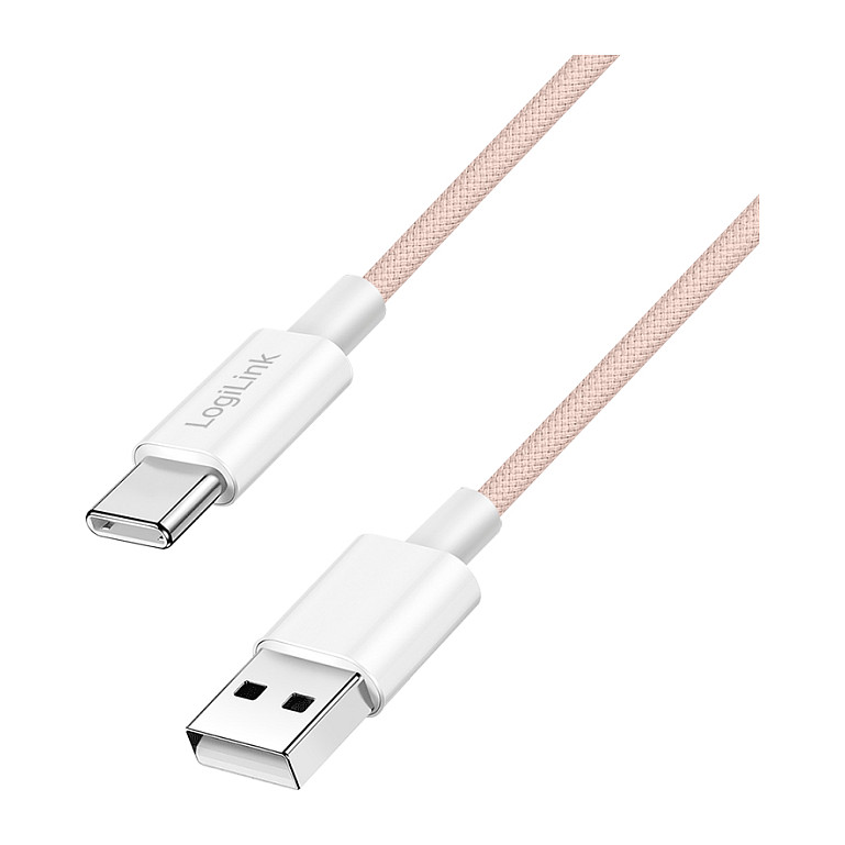 USB 2.0 Type-C cable, A/M to C/M, 480 Mbps, 60W, nylon, pink, 0.5 m