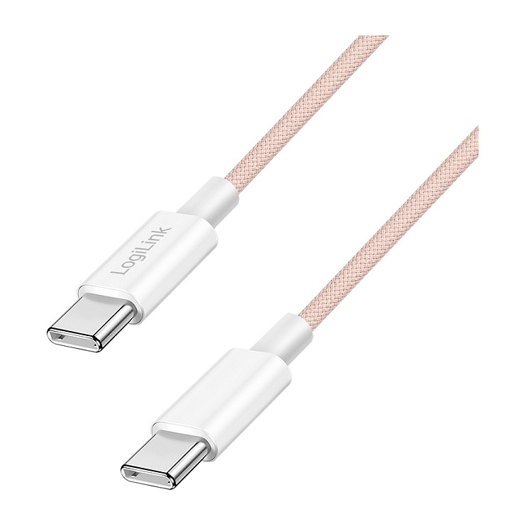 USB 2.0 Type-C cable, C/M to C/M, 480 Mbps, 60W, nylon, pink, 1 m