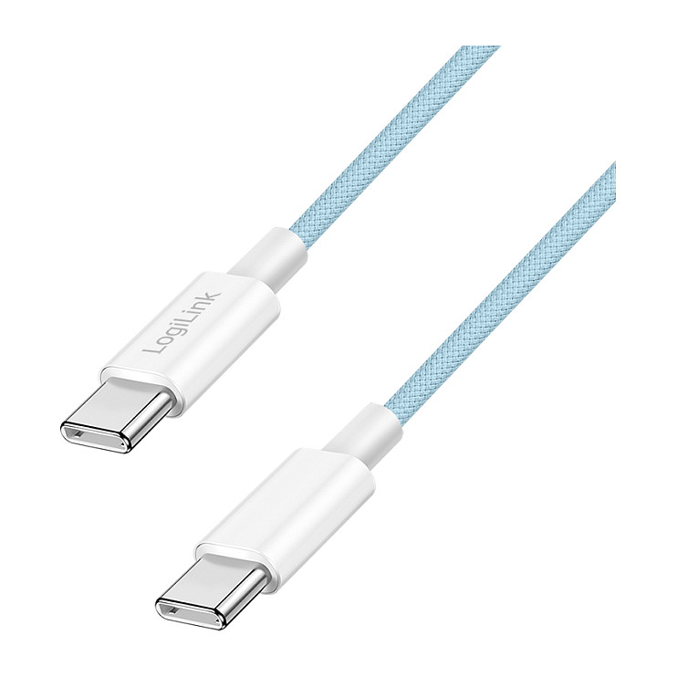USB 2.0 Type-C cable, C/M to C/M, 480 Mbps, 60W, nylon, blue, 1 m