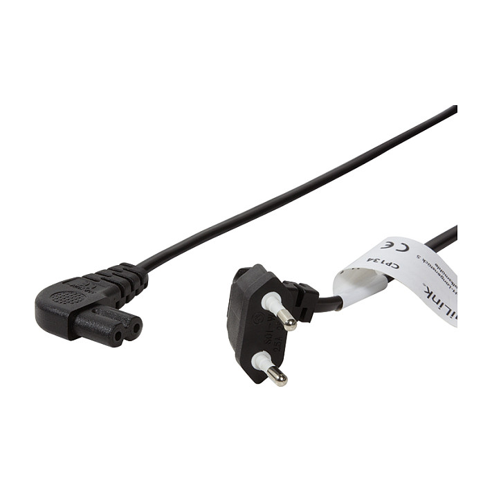 Logilink Power cable, CEE 7/16 (90°) to IEC C7 (90°), black, 0.75 m