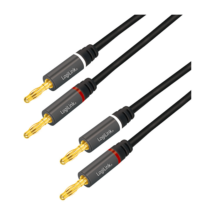 Logilink Audio cable, 2x2 Banana-plug, metal, black, 5 m