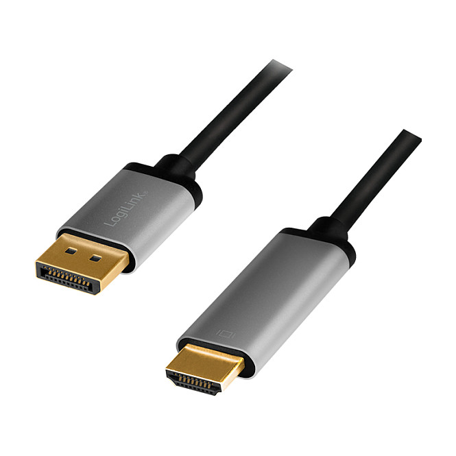 Logilink DisplayPort cable, DP/M to HDMI A/M, 4K/60 Hz, alu, black/grey, 2 m