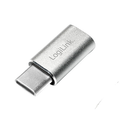 Logilink USB 2.0 Type-C adapter, C/M to Micro-USB/F, 480 Mbps, 15W, silver